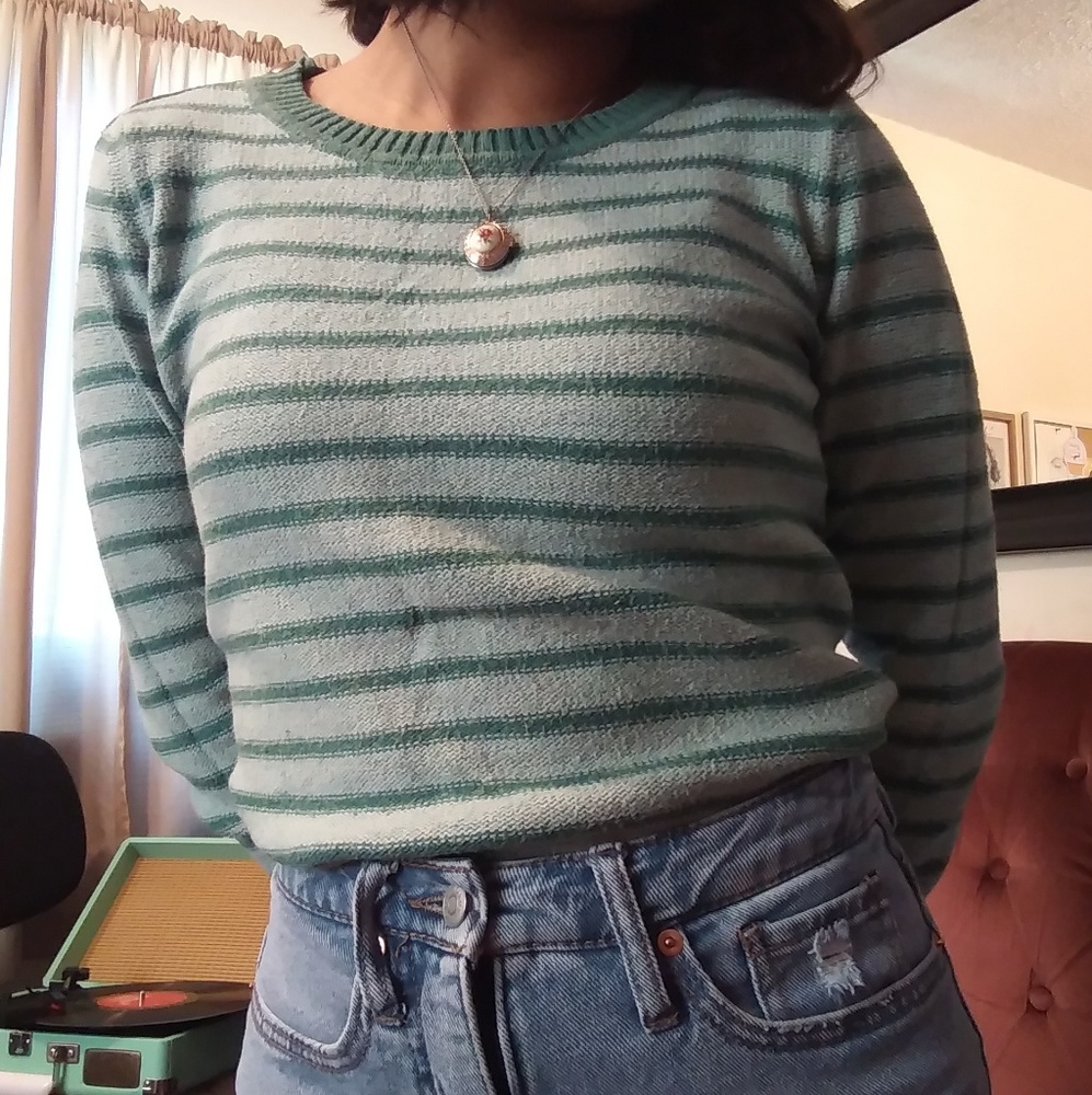 Green striped sweater